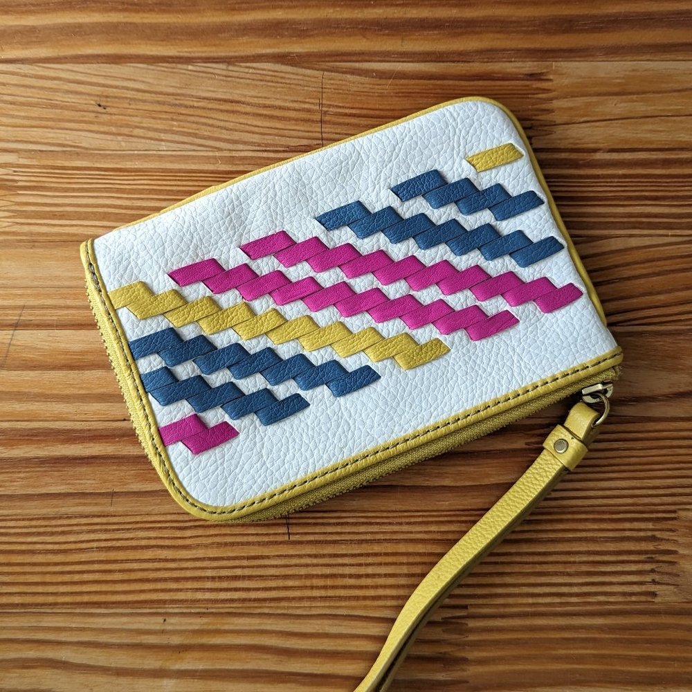 Fossil Leather Wristlet with woven front detail